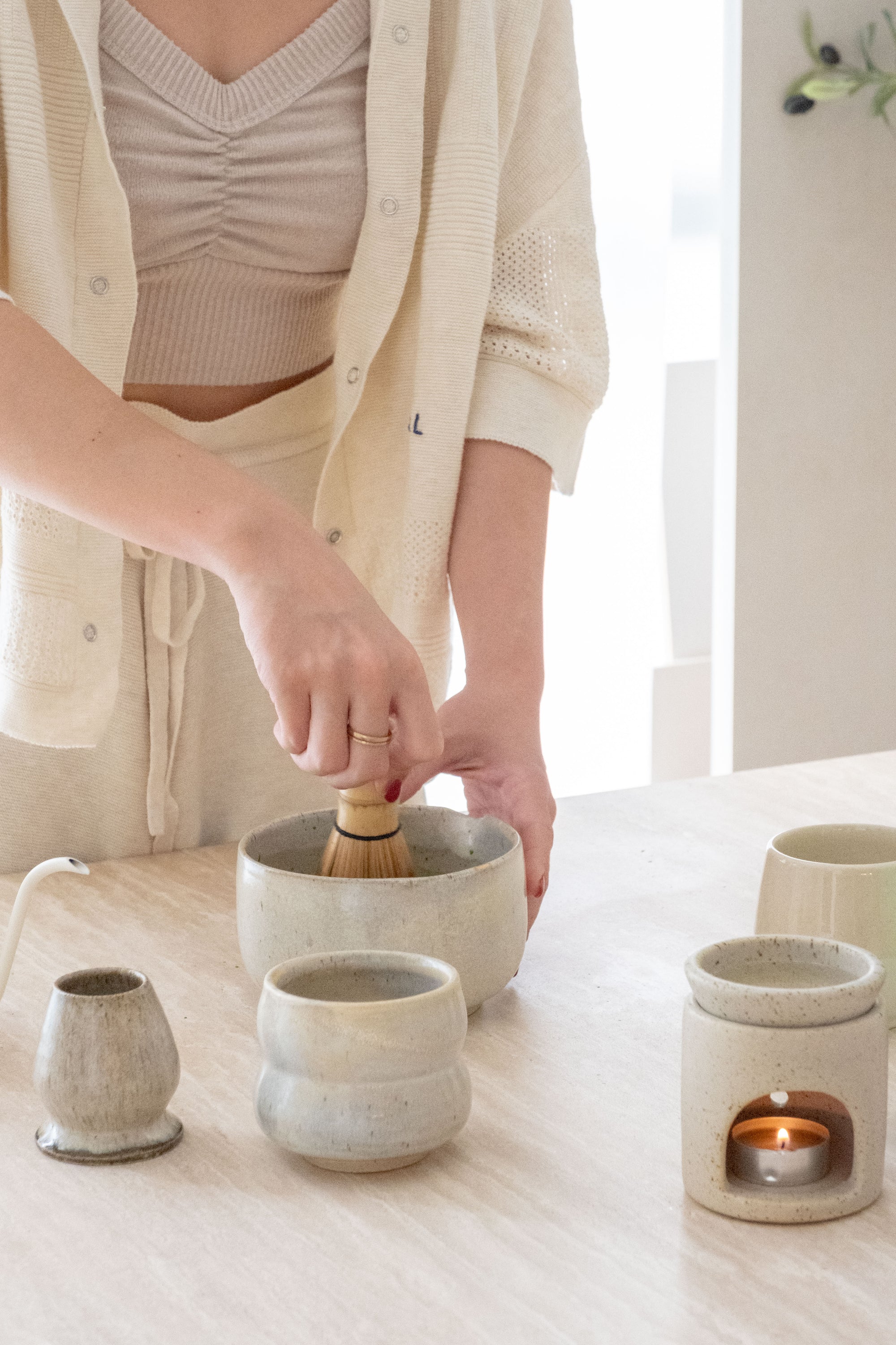 Matcha Chawan and Chasen (Whisk) Holder Set